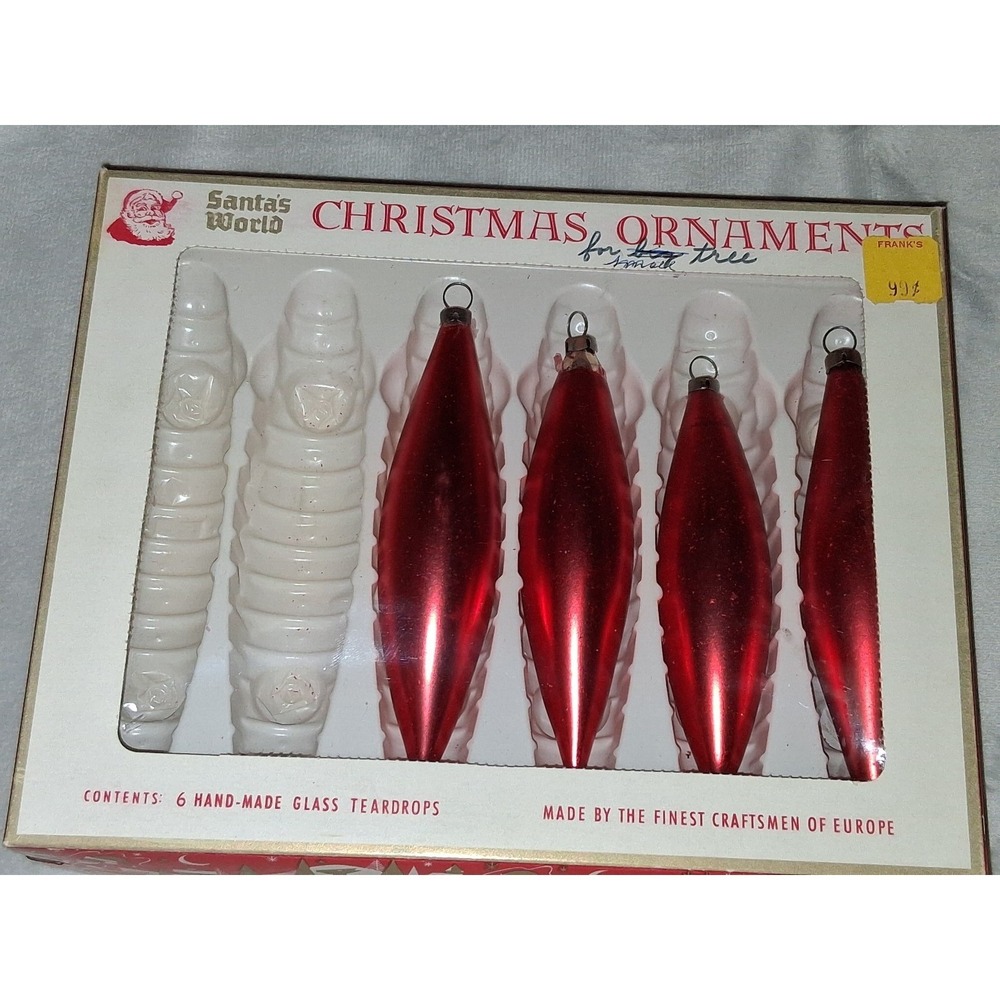 Vintage Santa's World Czechoslovakia Red Glass Teardrop Ornaments Set of 4